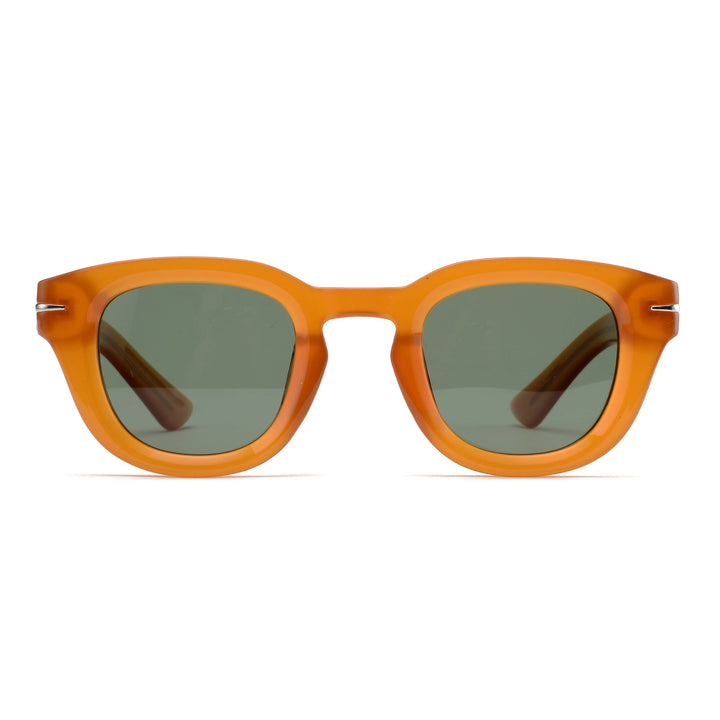 RAVI GLASSES |Transparent Caramel | Green Lens