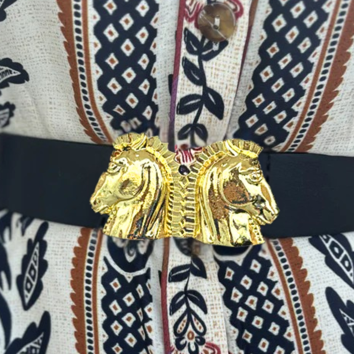 Gold Trojan Horse Interchangeable Artisan Metal Belt Buckle