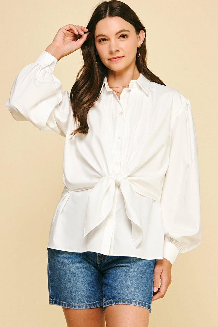 Off White Front Tie Detailed Blouse