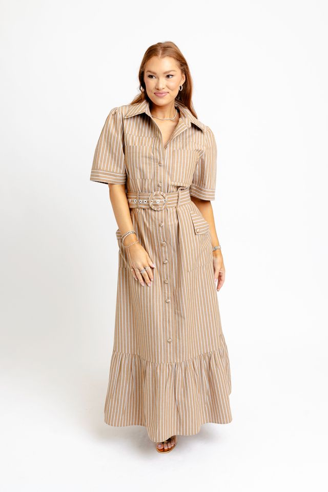 The Tan Stripe Maxi Dress