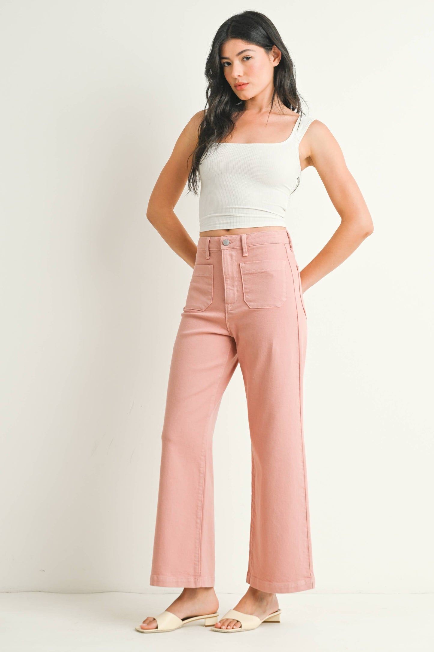 DUSTY CORAL - Patch Pocket Wide Leg Jeans