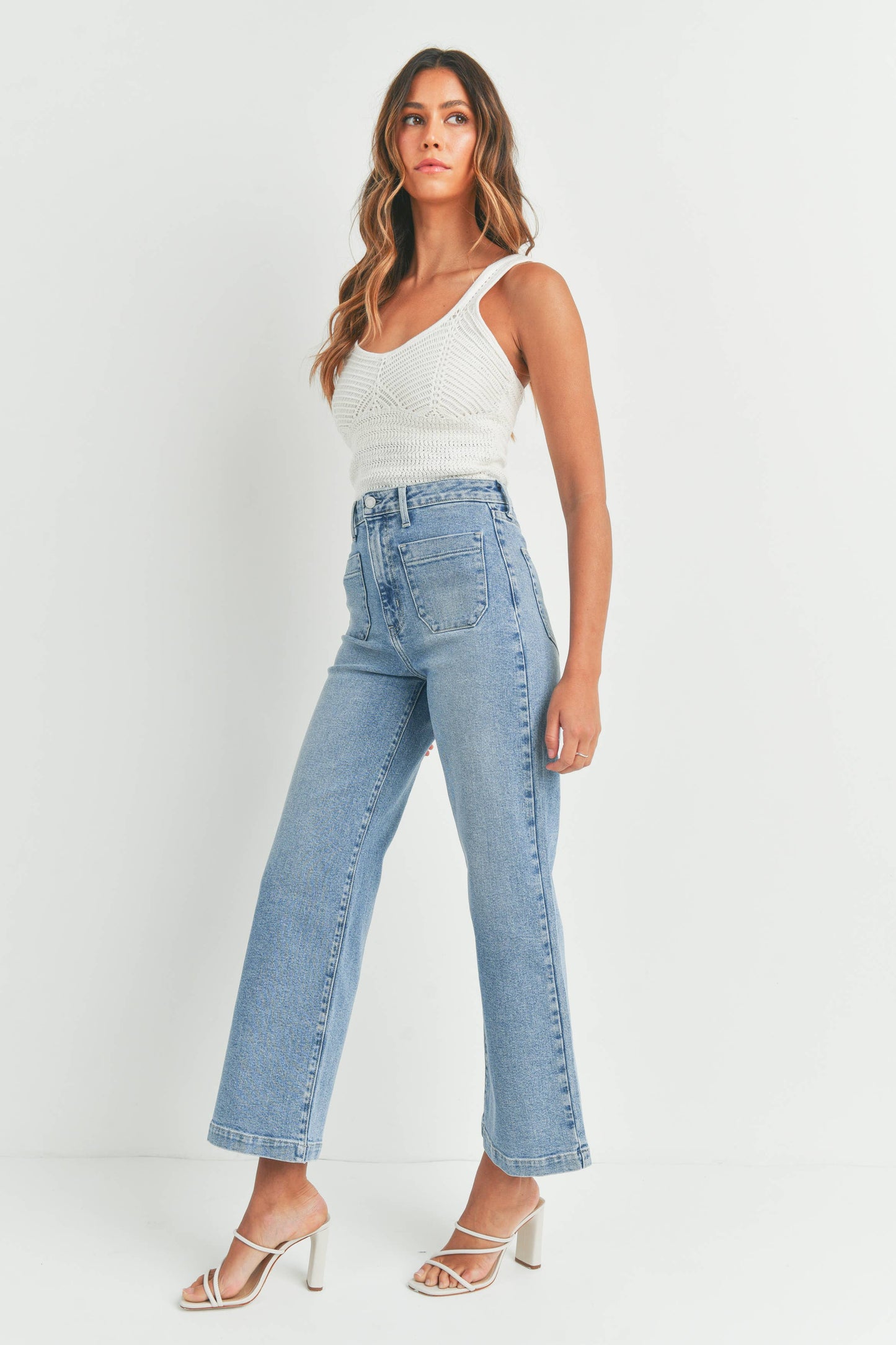 Patch Pocket Wide Leg Jeans