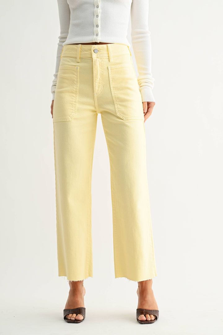 High Rise Utility Wide Leg Jeans in Pastel Yellow