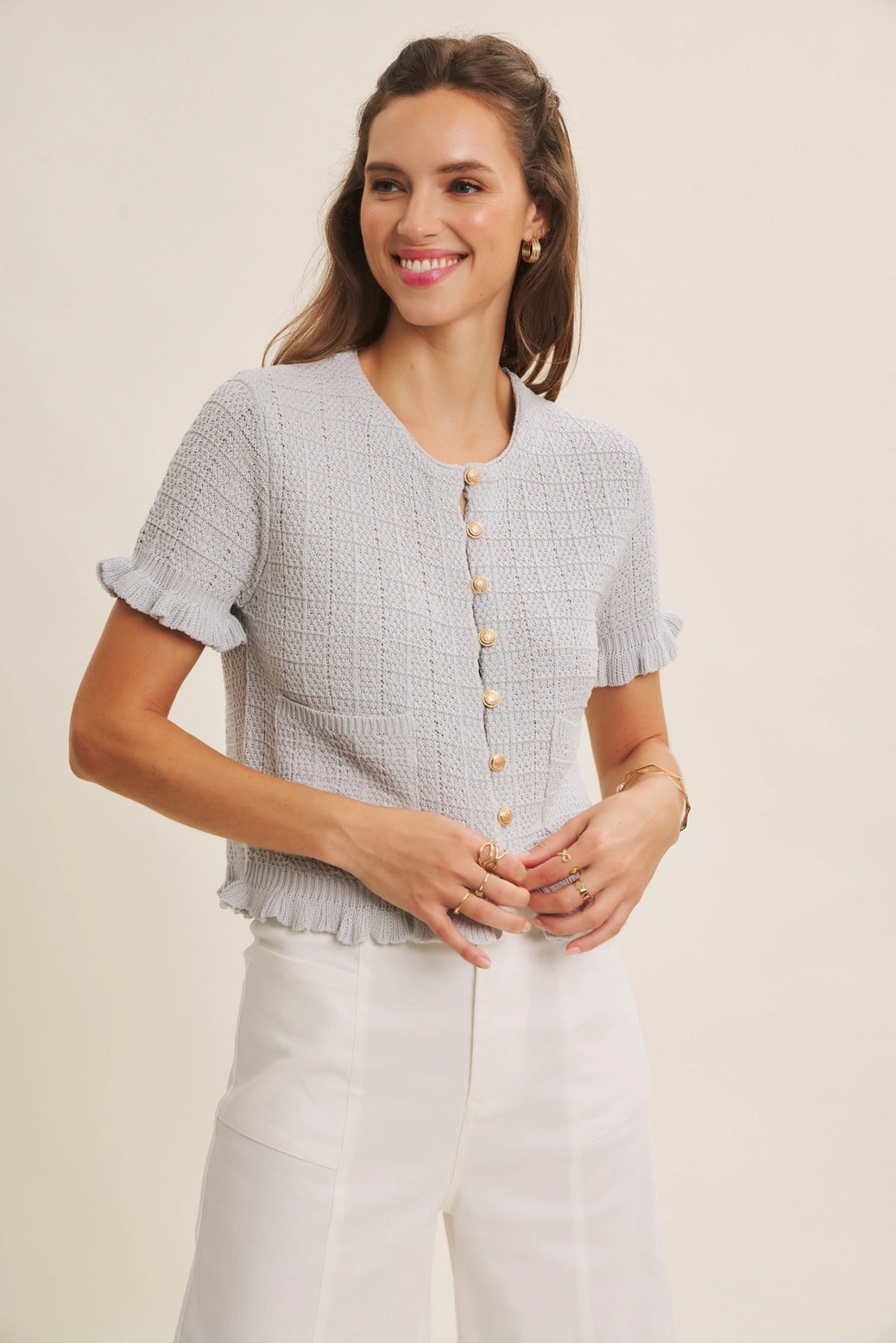 Baby Blue Textured Cardigan Sweater