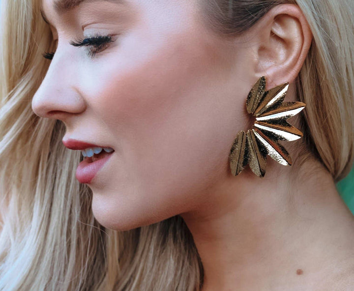 Large Gold Fan Earrings