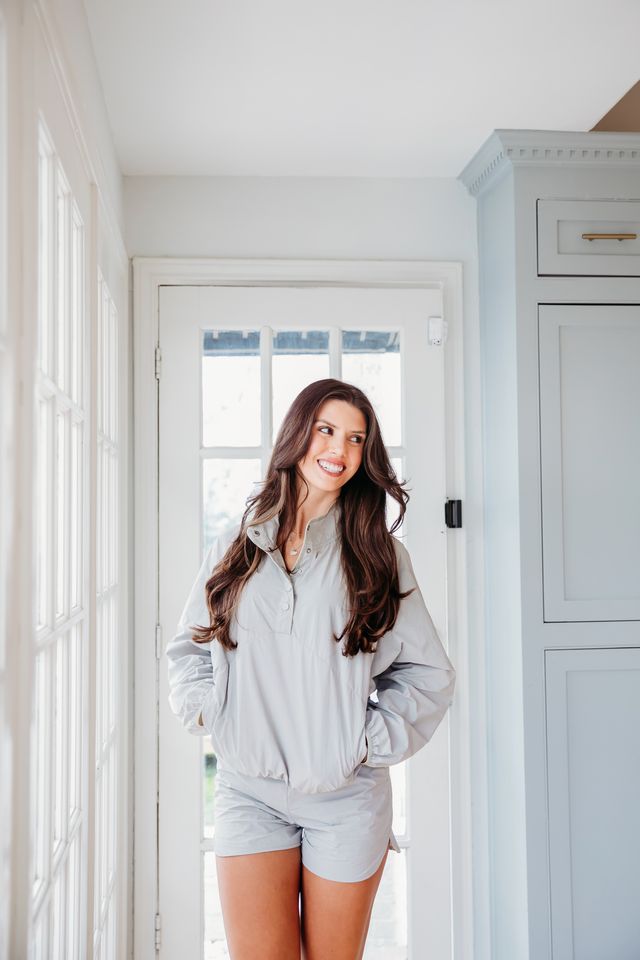 Grey Windbreaker Jacket and Shorts Set