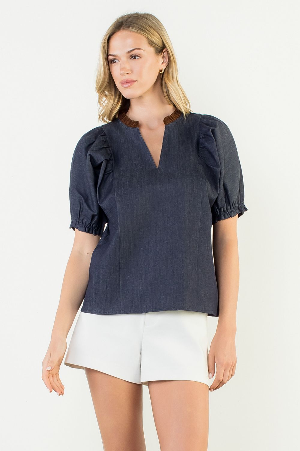 Denim Blue Puff Sleeve Top