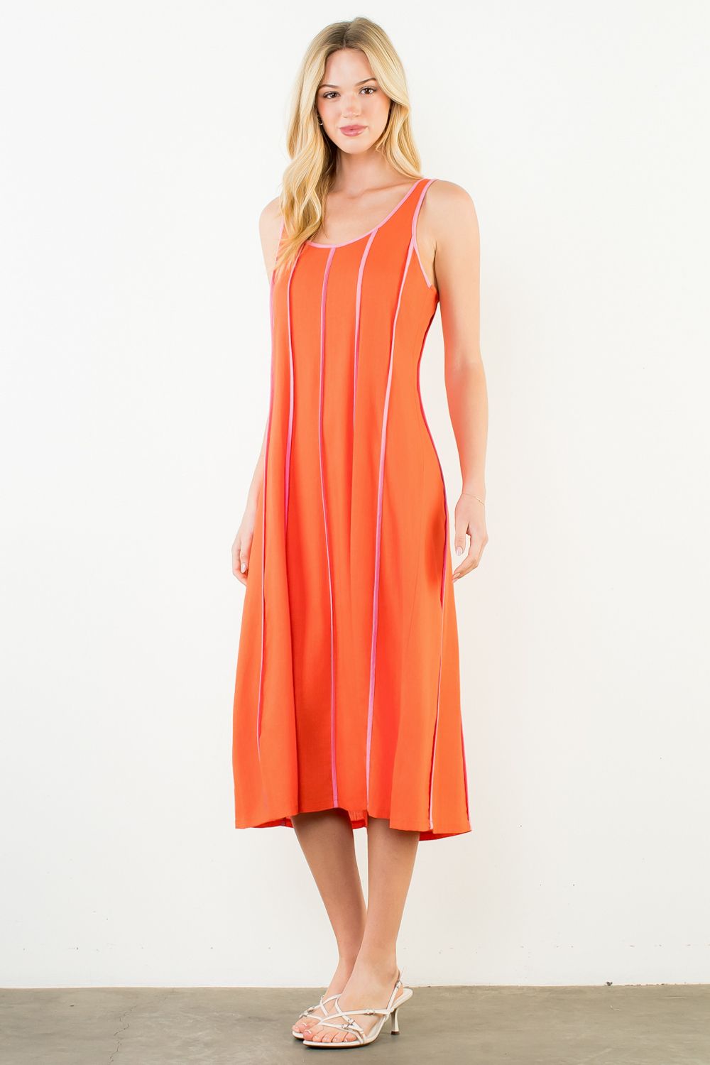 Coral Striped Sleeveless Dress