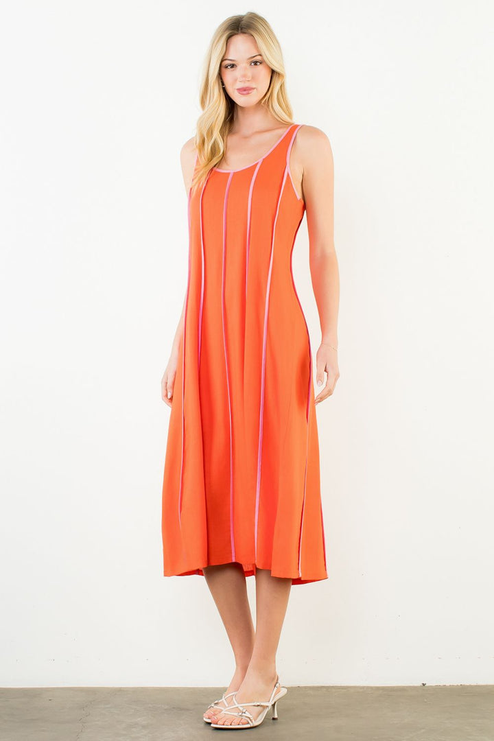 Coral Striped Sleeveless Dress