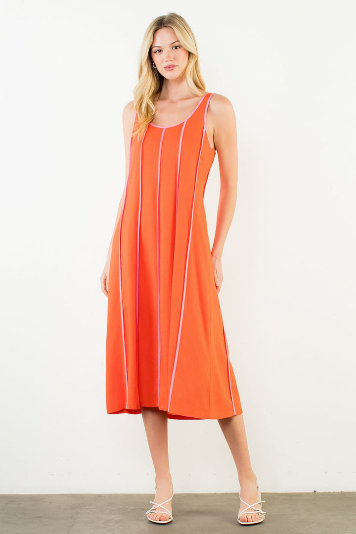 Coral Striped Sleeveless Dress