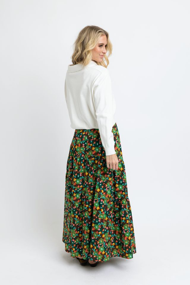 Brown Floral Tie Maxi Skirt