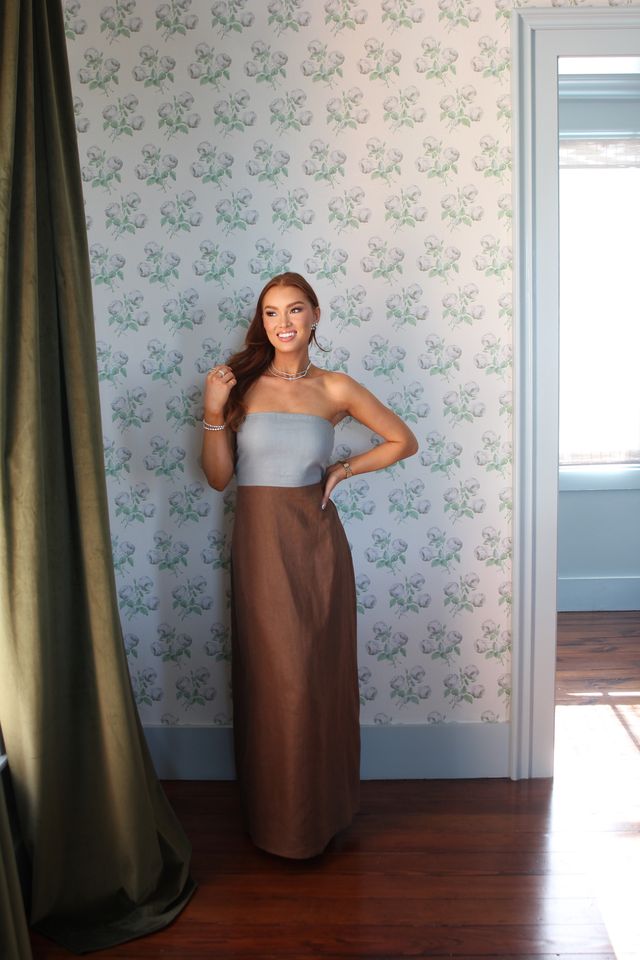 Blue and Brown ColorBlock Maxi