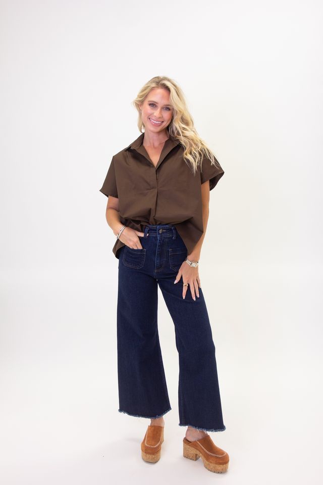 The Brown V-neck Collar Top