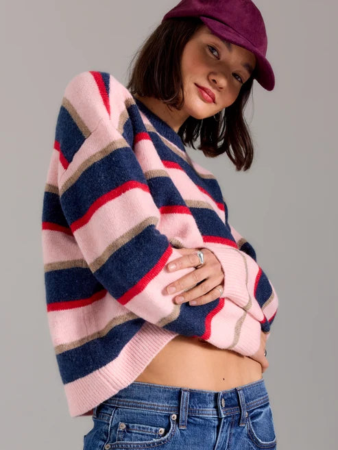Carlyle Everyday Crewneck Sweater in Coral Stripe