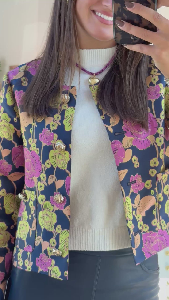 Floral Cropped Button Jacket