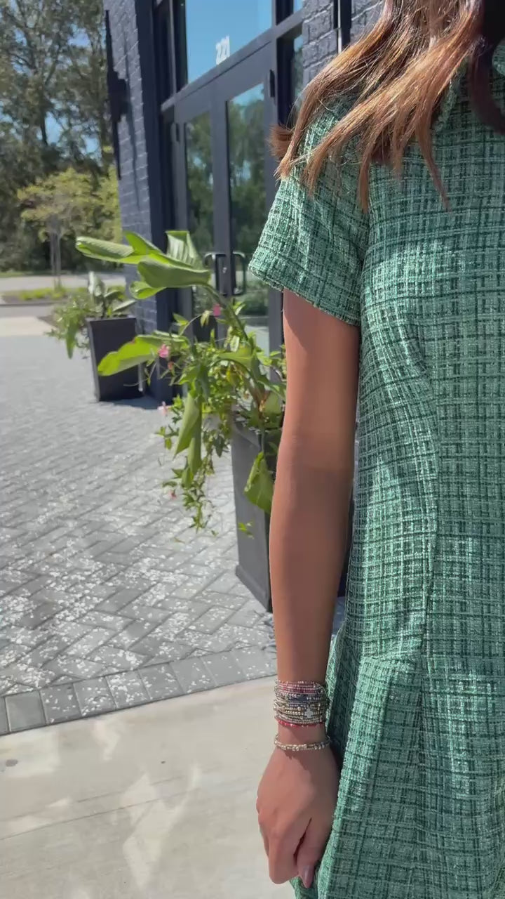 Green Pleated Hem Button Dress