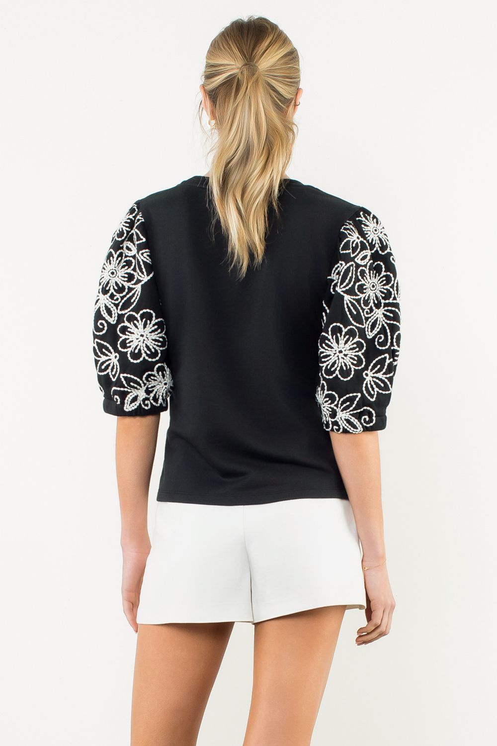 Black Embroidered Sleeve Top