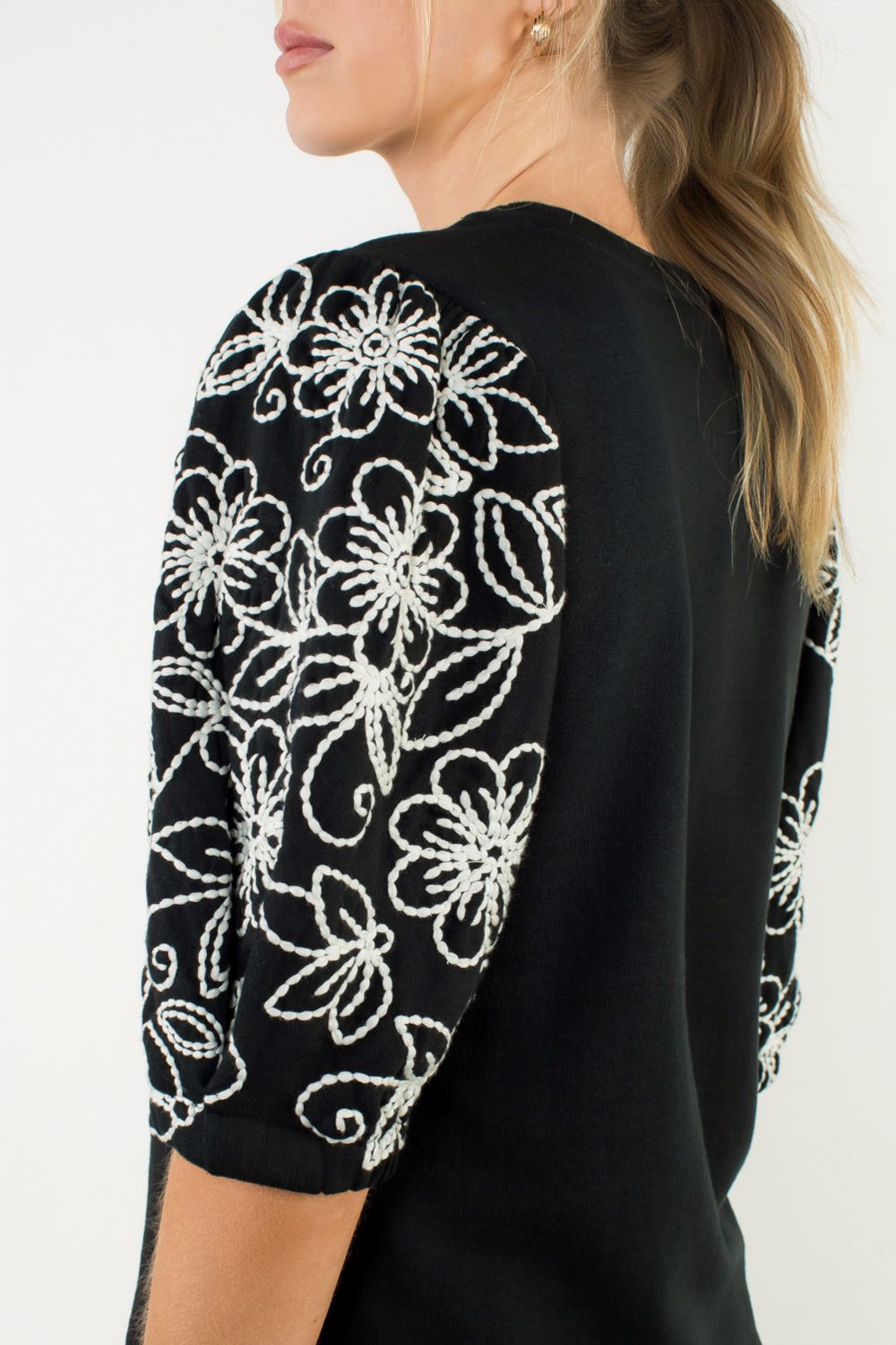 Black Embroidered Sleeve Top