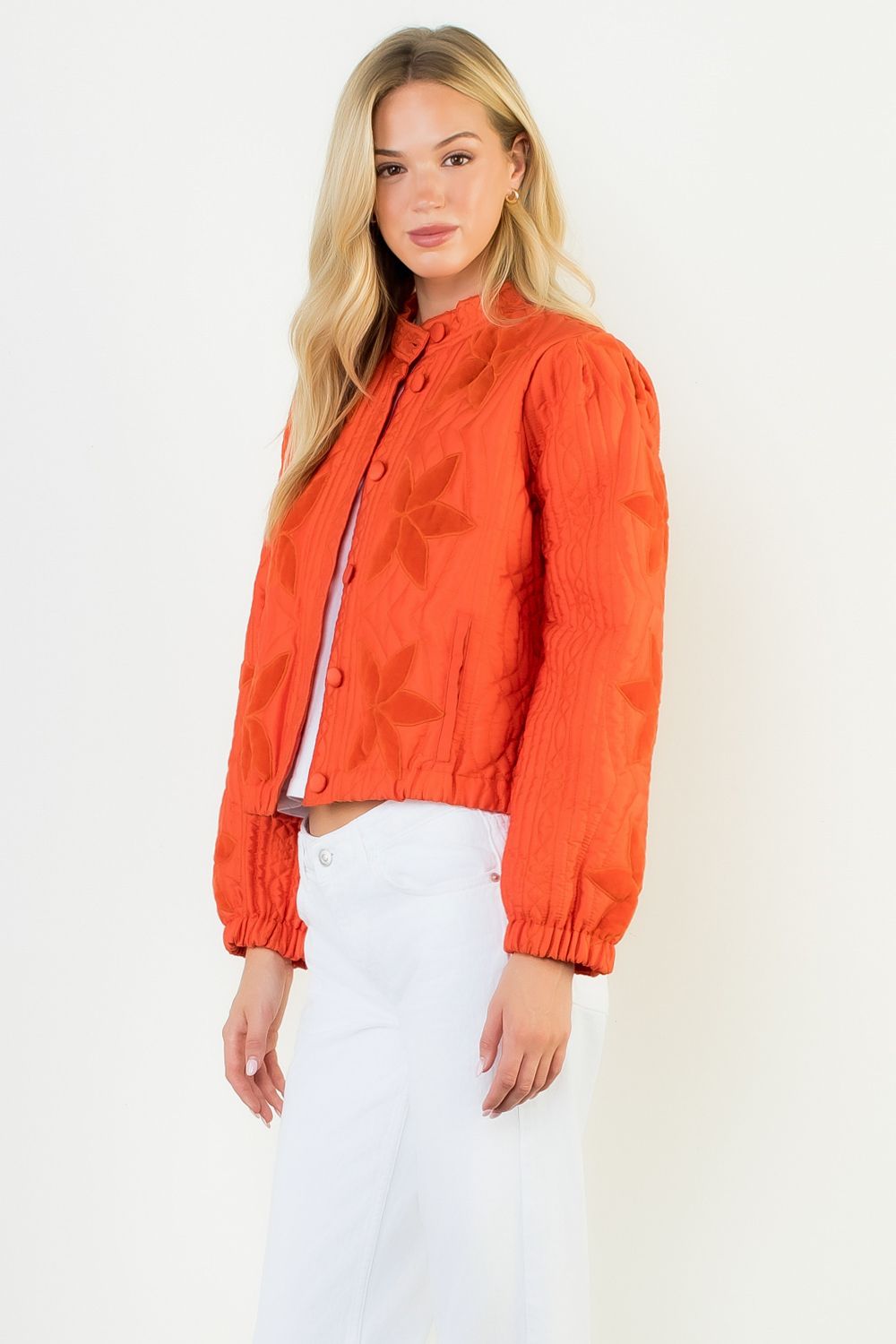 Velvet Flower Detail Quilted Jacket