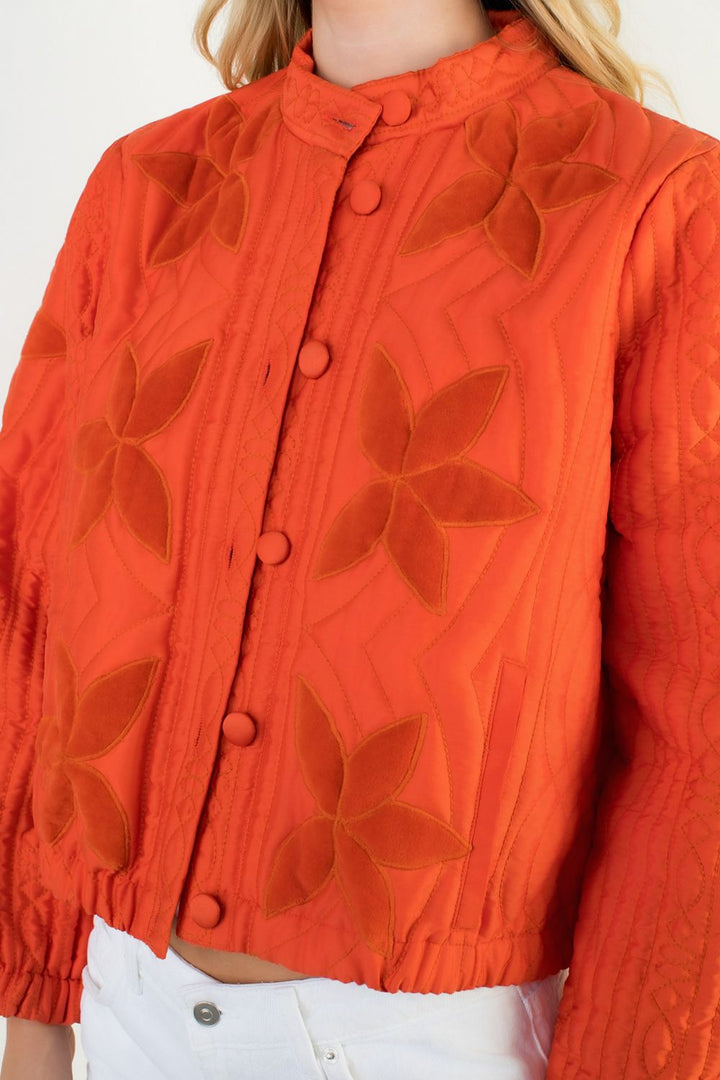 Velvet Flower Detail Quilted Jacket