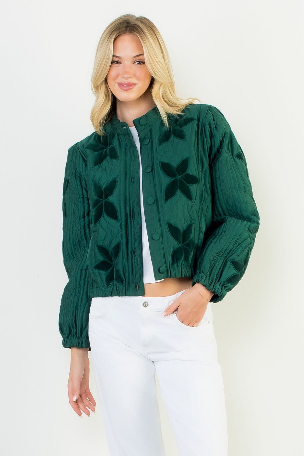 Velvet Flower Detail Quilted Jacket