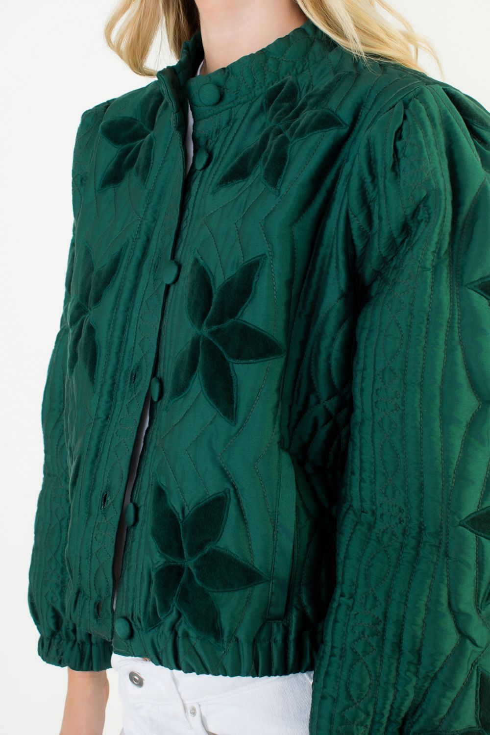 Velvet Flower Detail Quilted Jacket