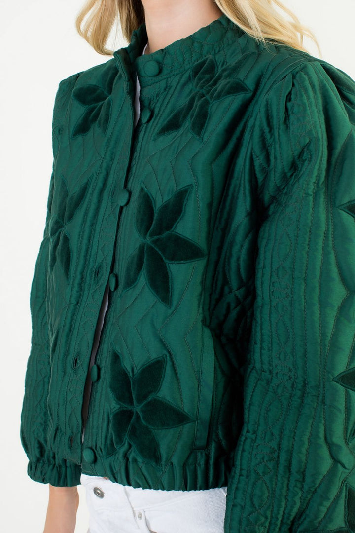 Velvet Flower Detail Quilted Jacket