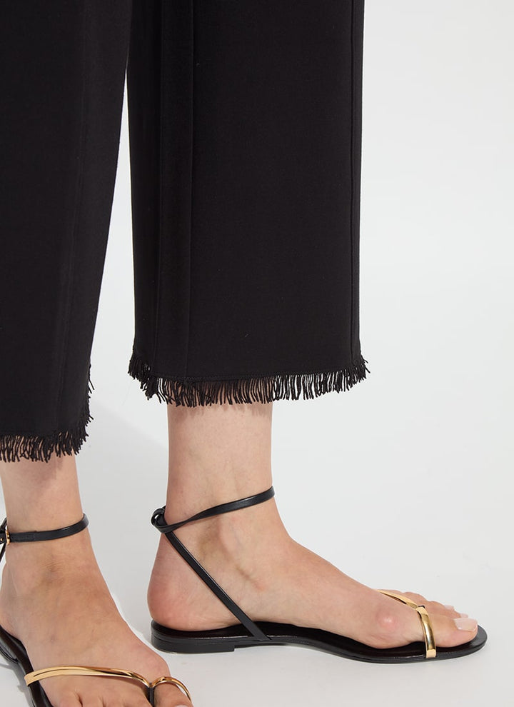 Black Wide Leg Crop Fringe Belted Pant