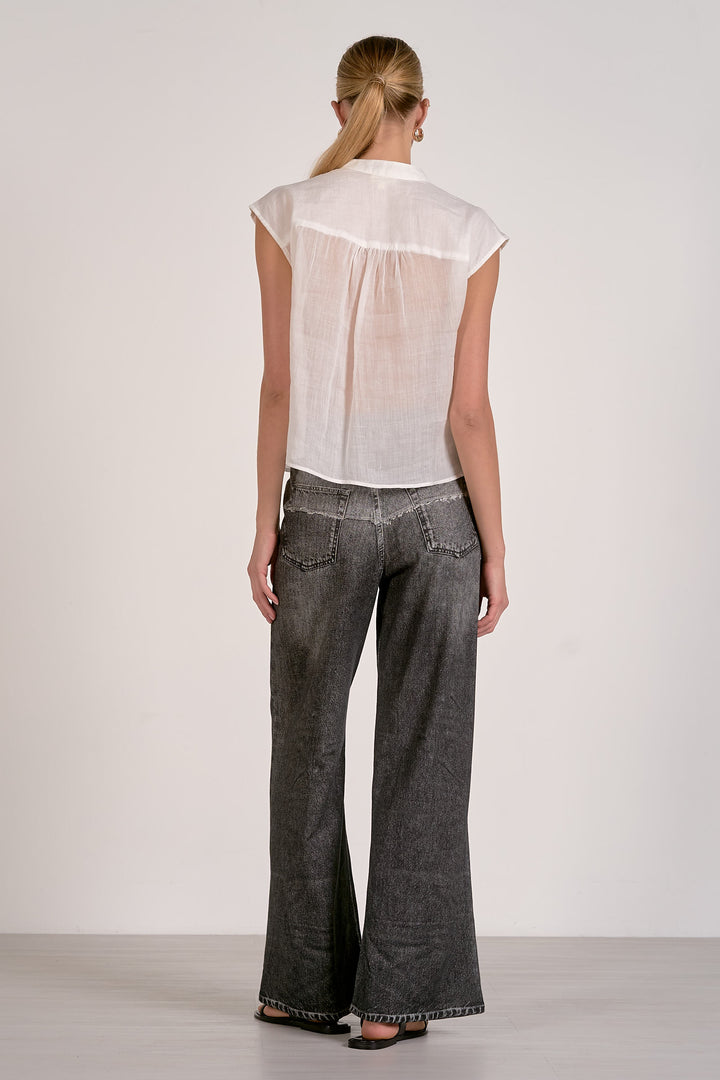 Cap Sleeve Button Down Top