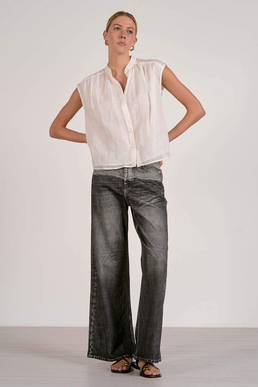 Cap Sleeve Button Down Top