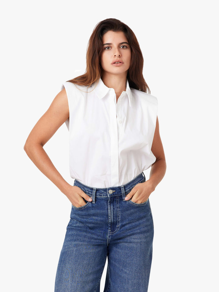 White Sleeveless Button Down Top
