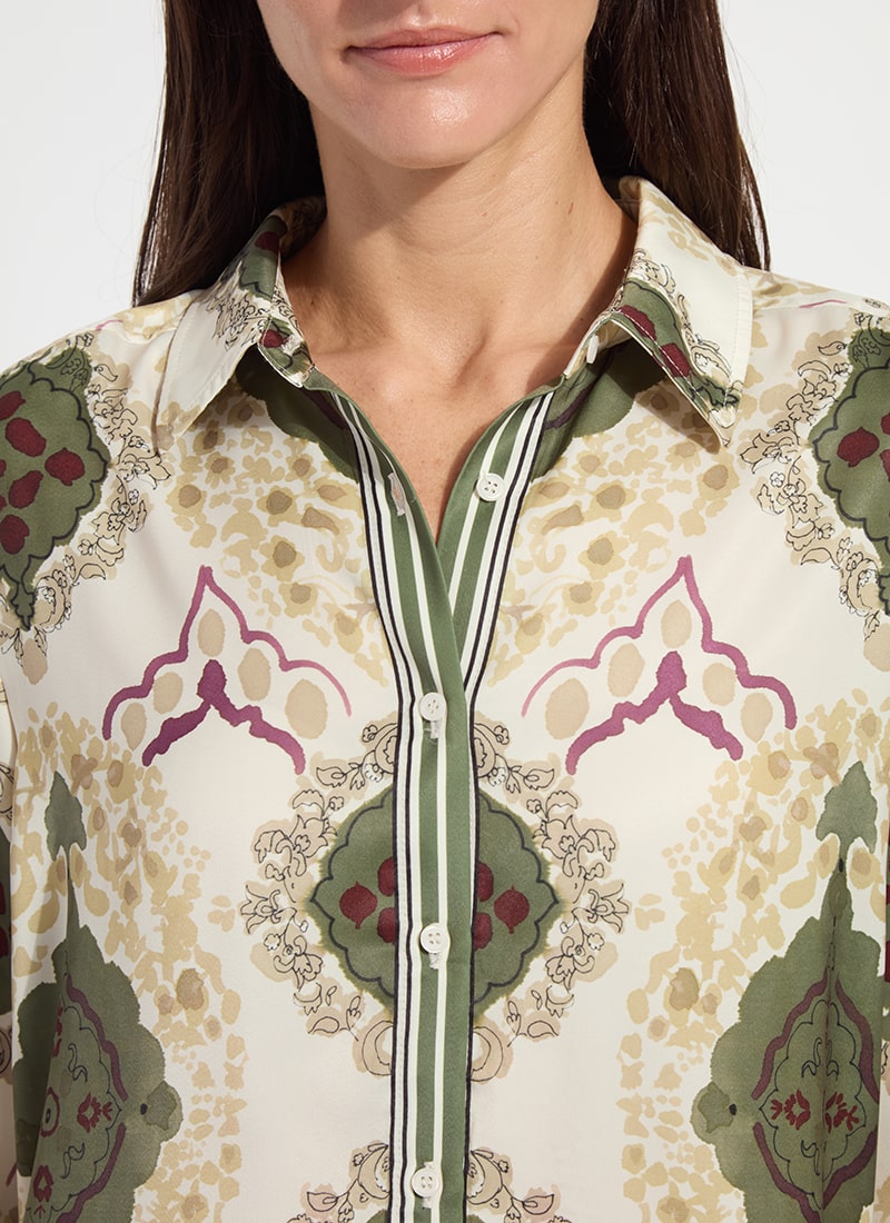 Artful Olive Printed V-Neck Top
