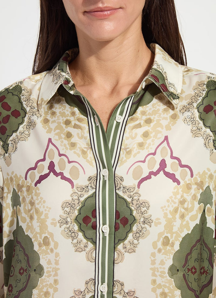 Artful Olive Printed V-Neck Top