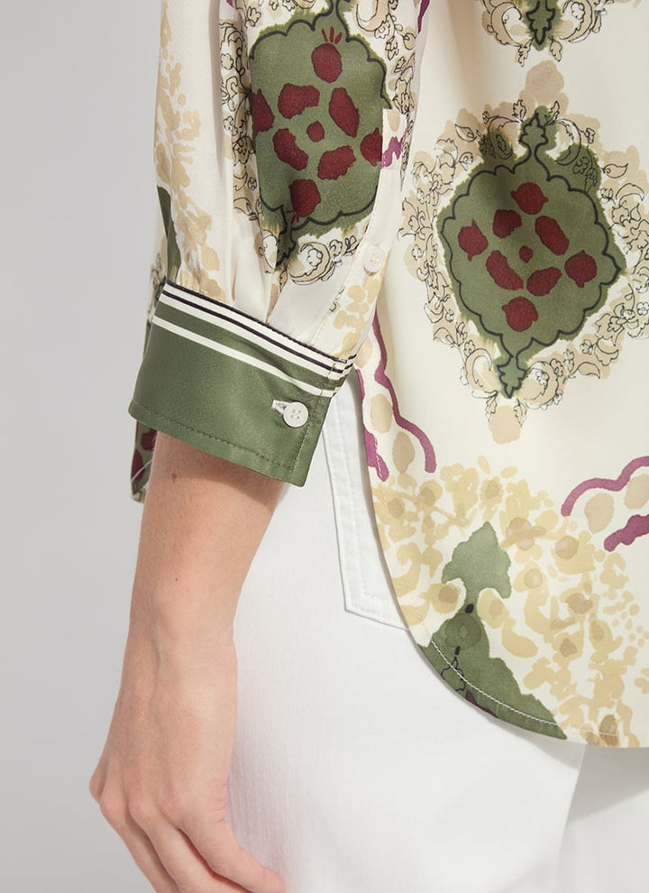 Artful Olive Printed V-Neck Top