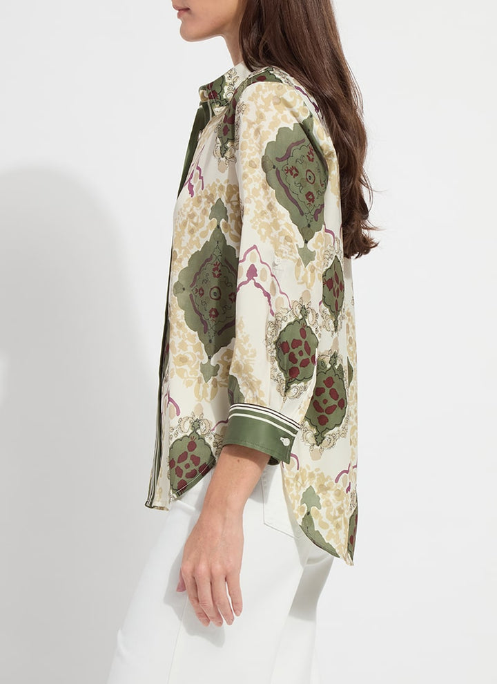 Artful Olive Printed V-Neck Top