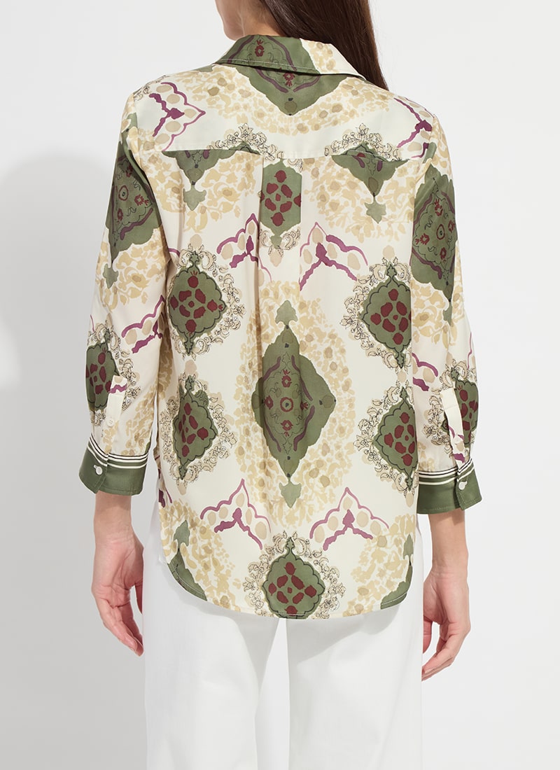 Artful Olive Printed V-Neck Top