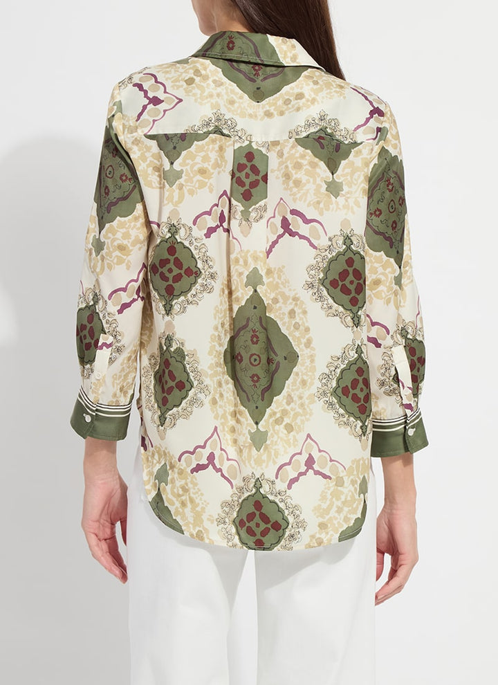 Artful Olive Printed V-Neck Top