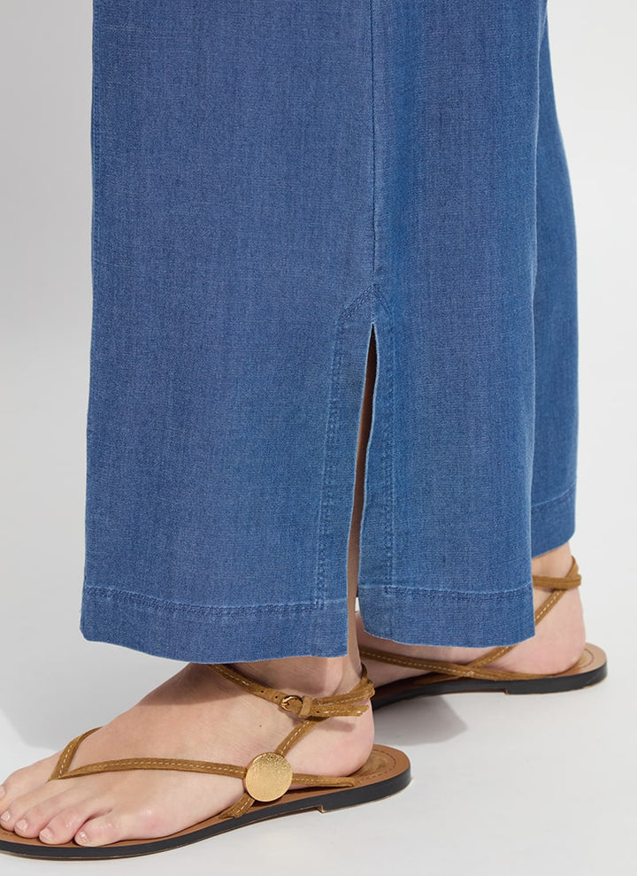 Lilia Drawstring Ankle Wide Leg Pant in Mid Wash