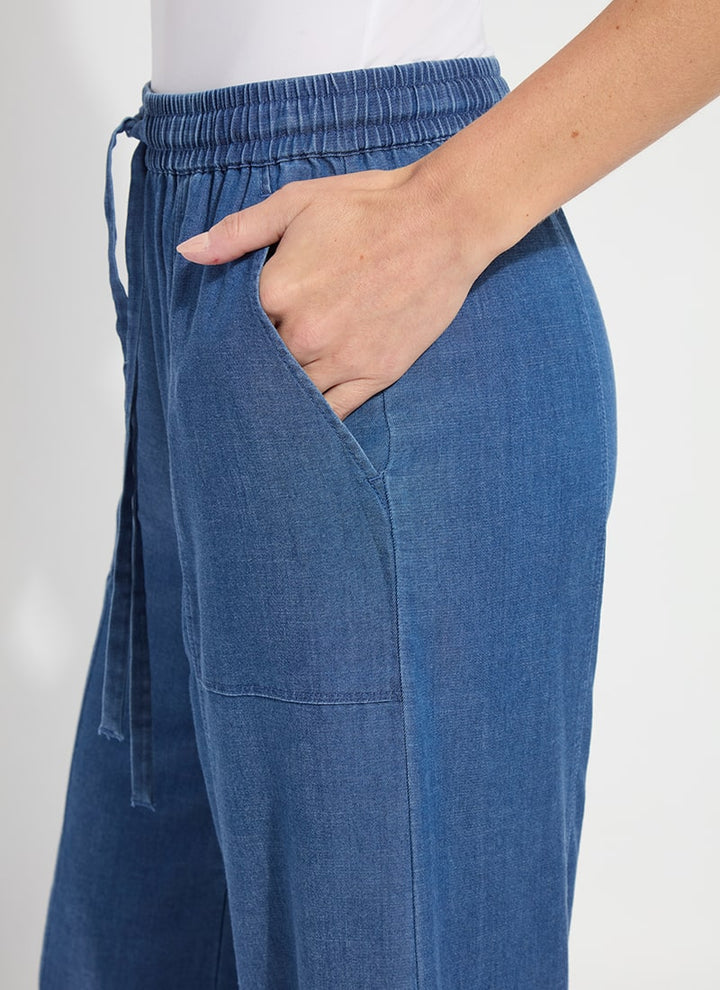 Lilia Drawstring Ankle Wide Leg Pant in Mid Wash