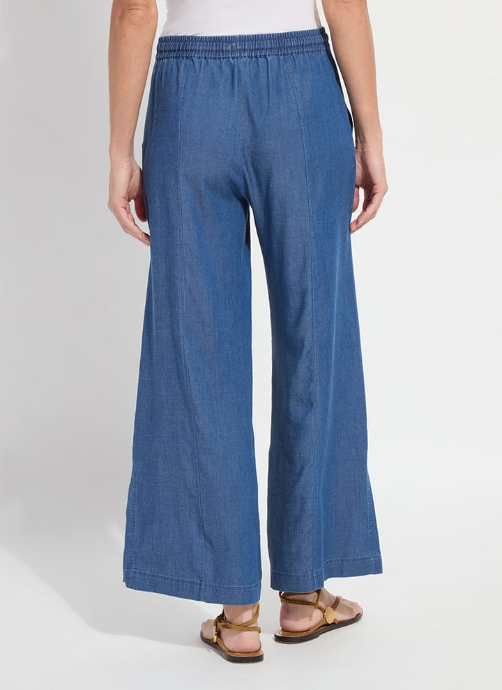 Lilia Drawstring Ankle Wide Leg Pant in Mid Wash