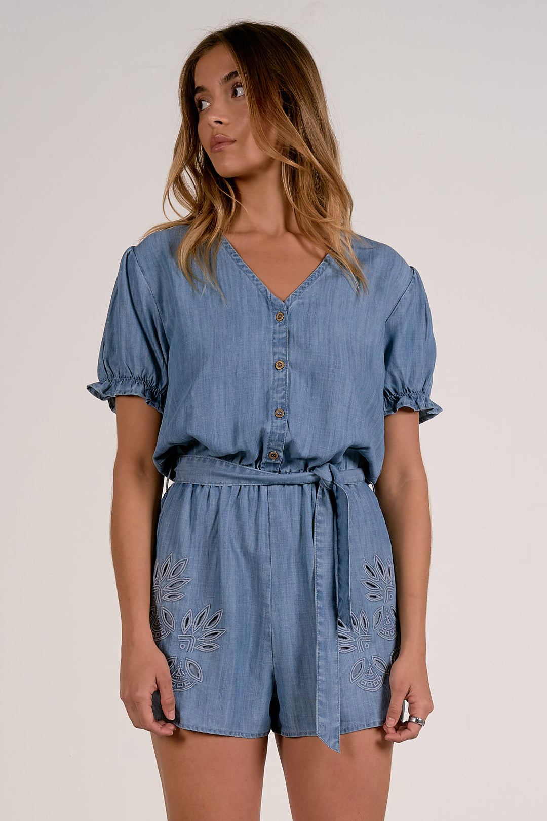 Short Sleeve Denim Romper