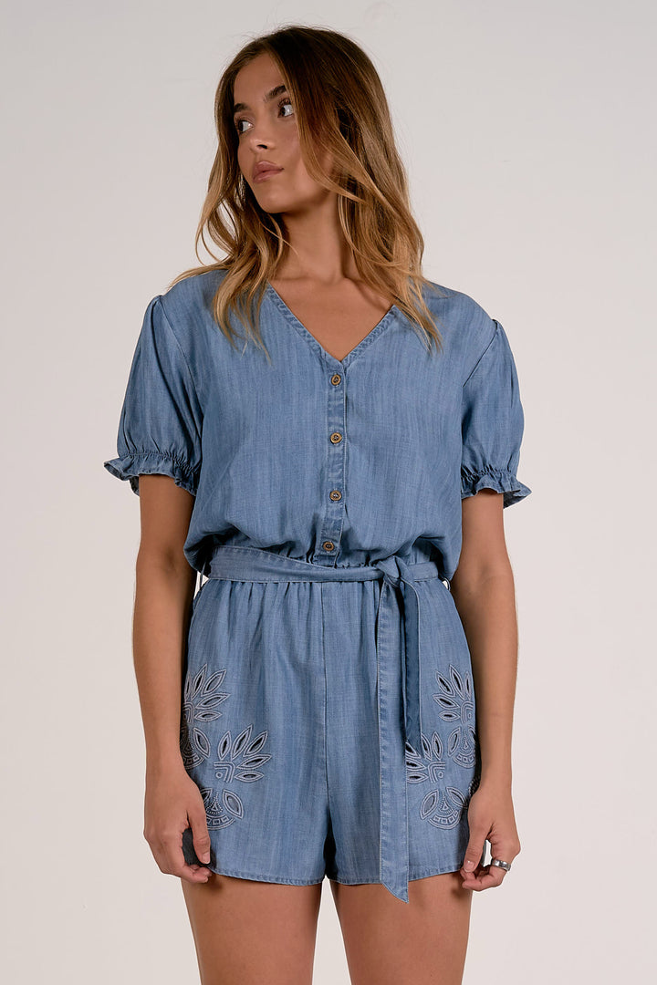 Short Sleeve Denim Romper