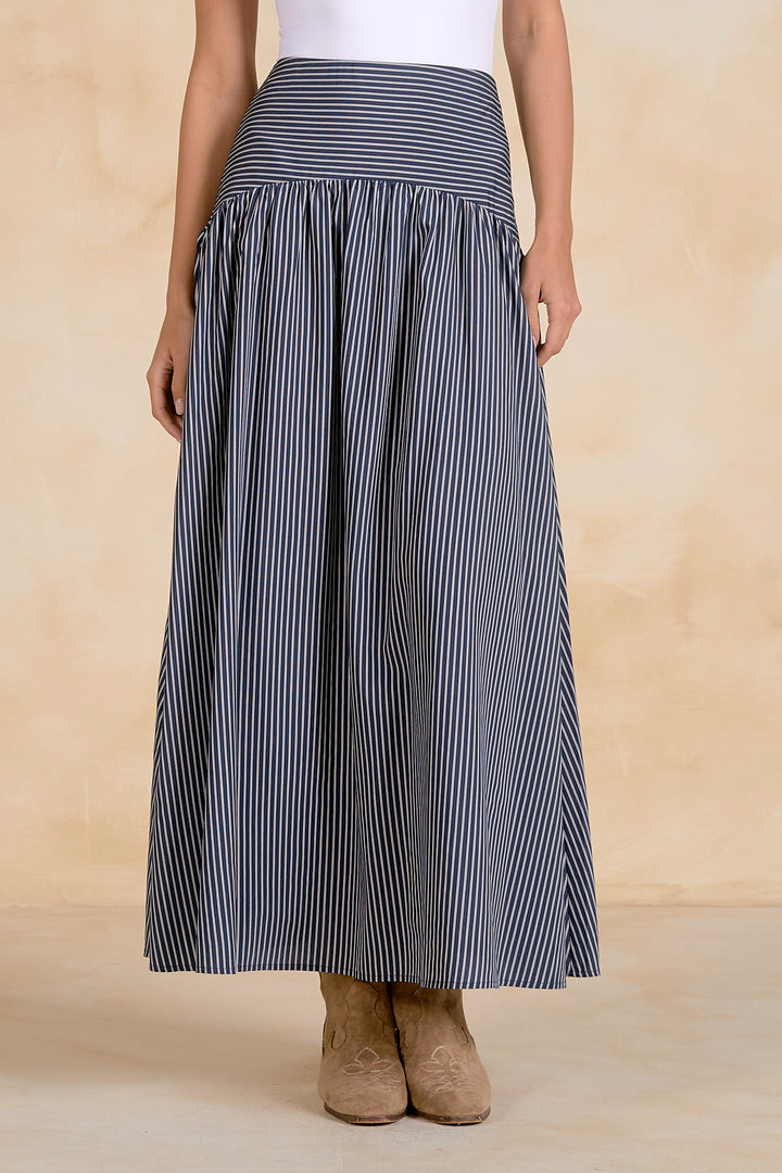Blue Stripe Curved Maxi Skirt