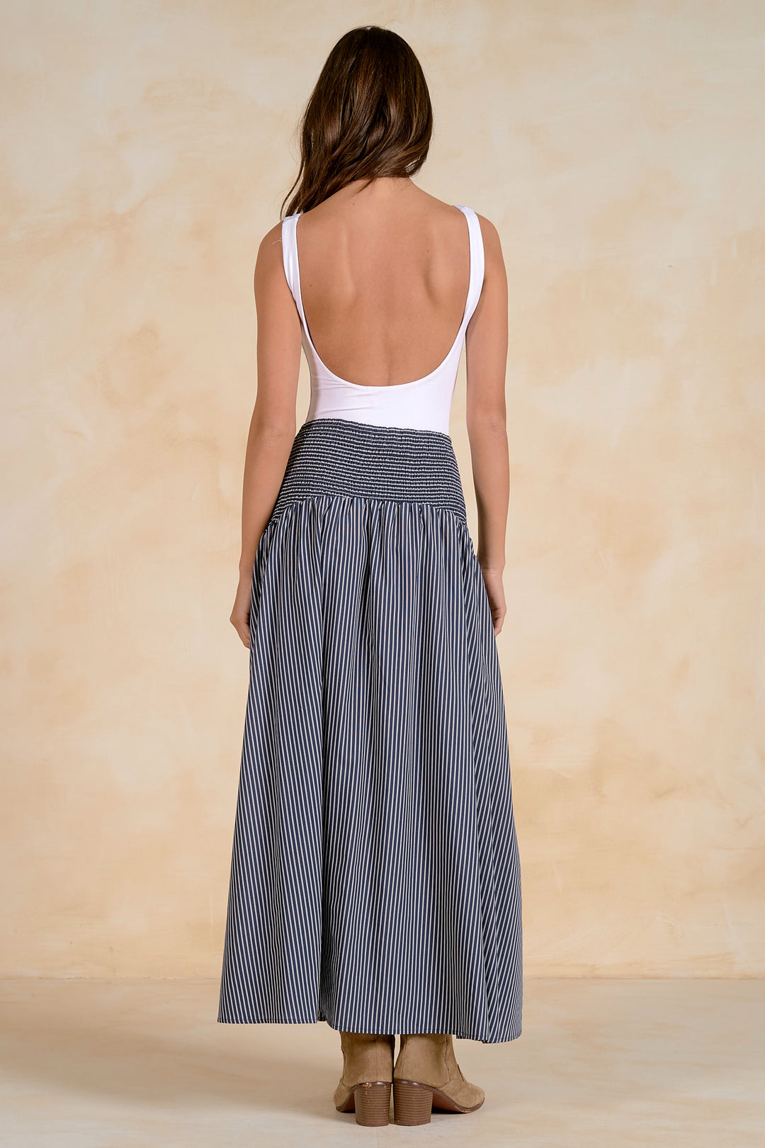 Blue Stripe Curved Maxi Skirt