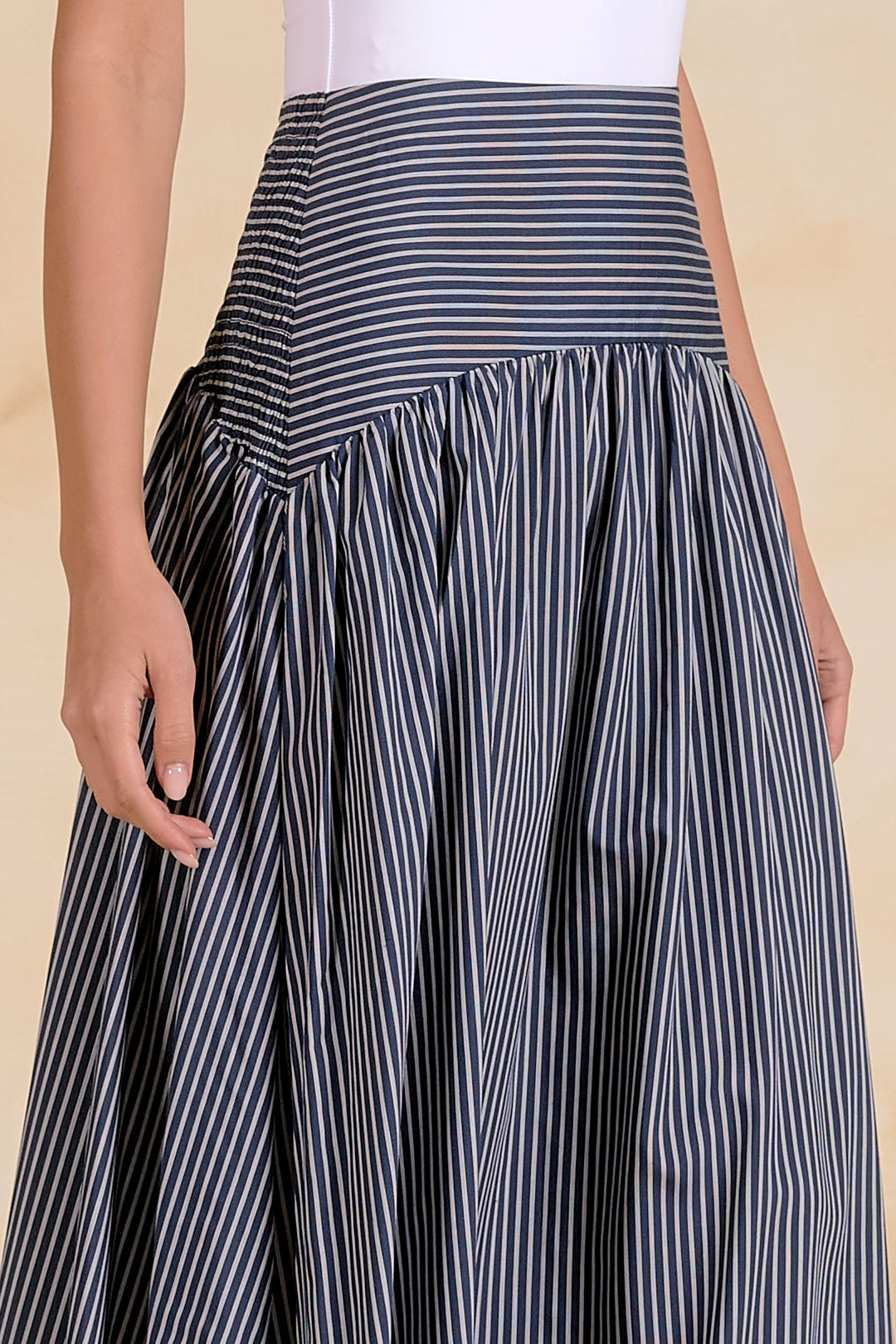 Blue Stripe Curved Maxi Skirt