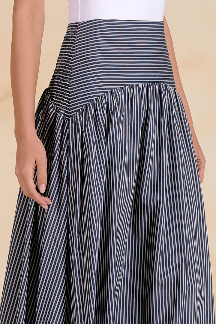 Blue Stripe Curved Maxi Skirt