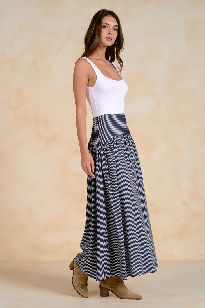Blue Stripe Curved Maxi Skirt