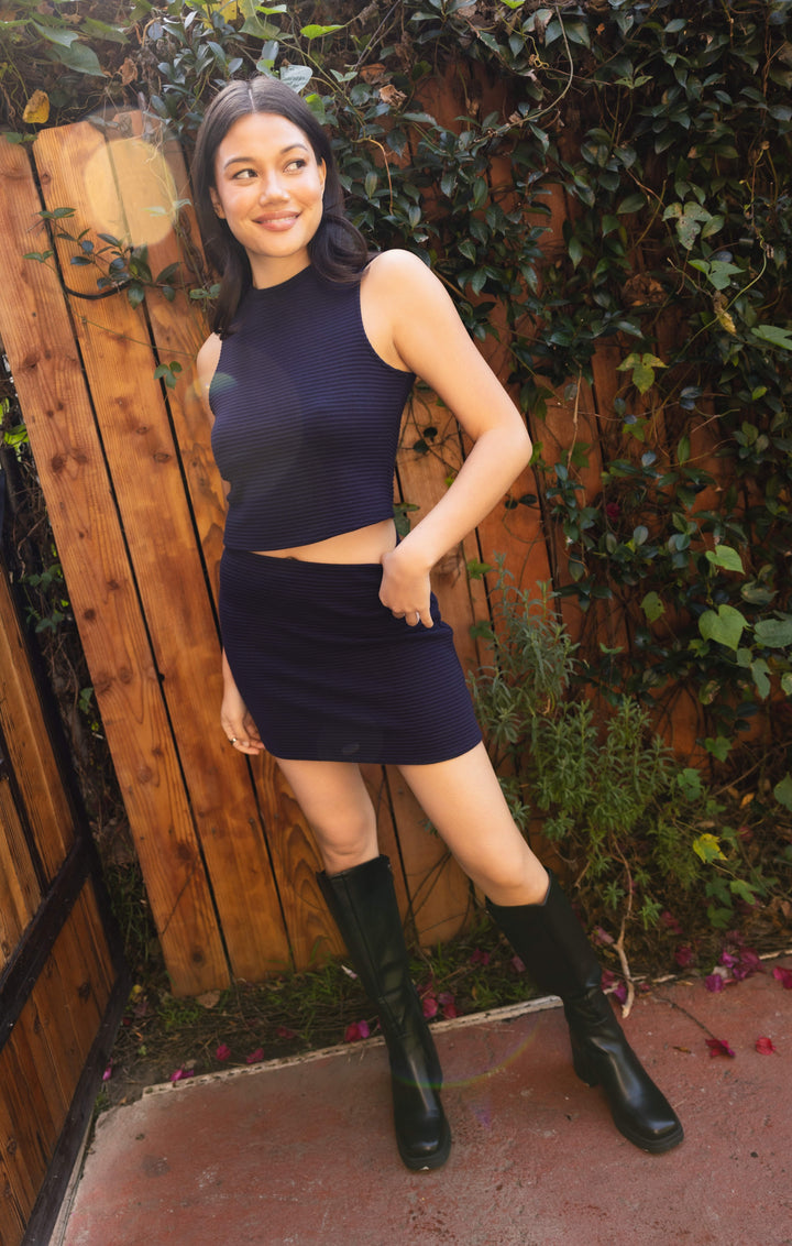 On a Stroll Knit Navy Skirt Set