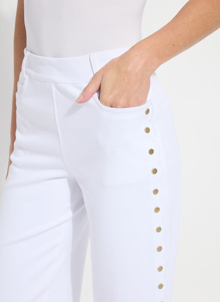 Willa Scallop Studded Cropped Denim in White