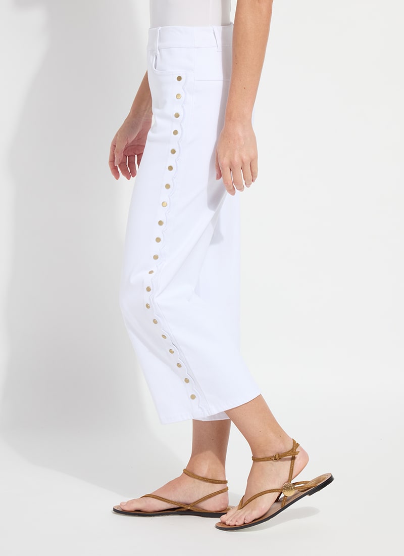 Willa Scallop Studded Cropped Denim in White